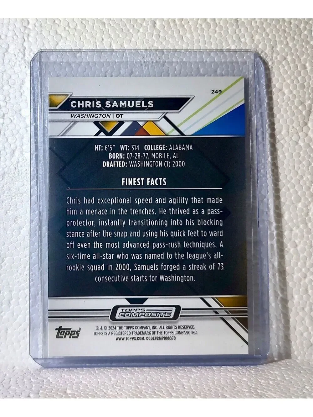 2023 Chris Samuels Topps Finest NFL #249 Football Card Washington Commanders